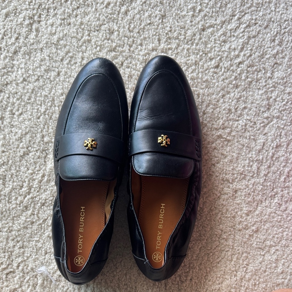 Tory Burch Black Leather Slip-On Loafers with dust bag